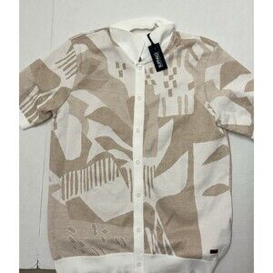 Buffalo David Bitton Stretch Knit Button Up Polo Shirt Men's Size L Beige White